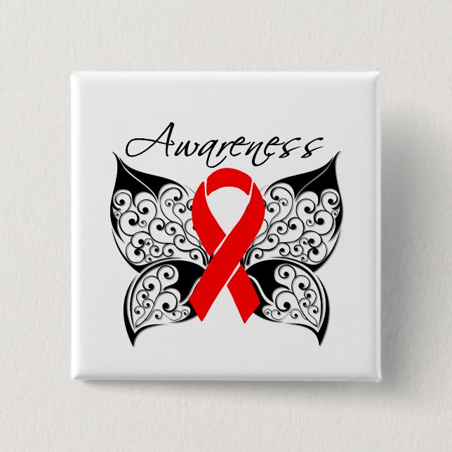 Tattoo Butterfly Awareness - Herzerkrankung Button (Vorderseite)