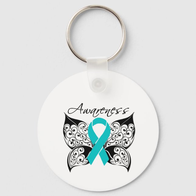 Tattoo Butterfly Awareness - Ovarialkarzinom Schlüsselanhänger (Vorderseite)