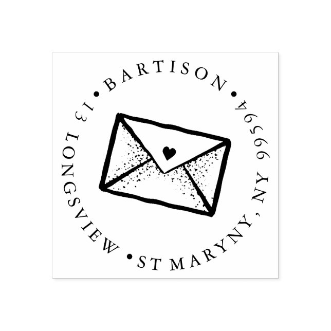 TATTOO ENVELOPE Brief RUNDE RÜCKSENDEADRESSE Gummistempel (Prägung)