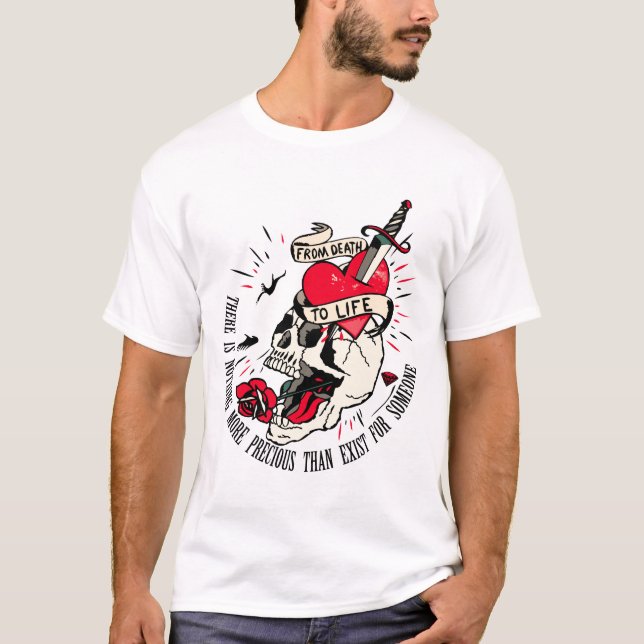 Tattoo from death to life Herz und Todeskopf da T-Shirt (Vorderseite)