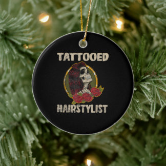 Tattoo Gift I Skull Women Friseur Keramik Ornament