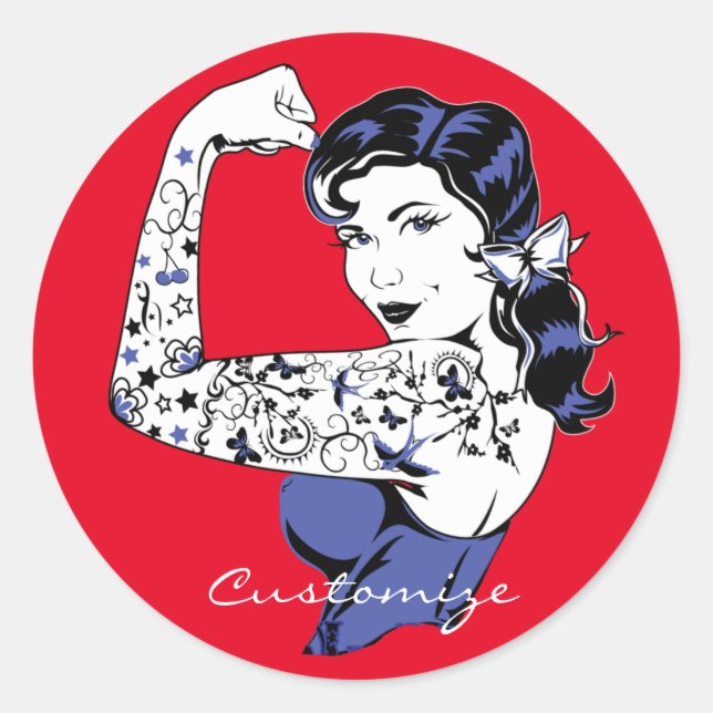 Tattoo Girl Arm Up Thunder_Cove Runder Aufkleber (Vorderseite)