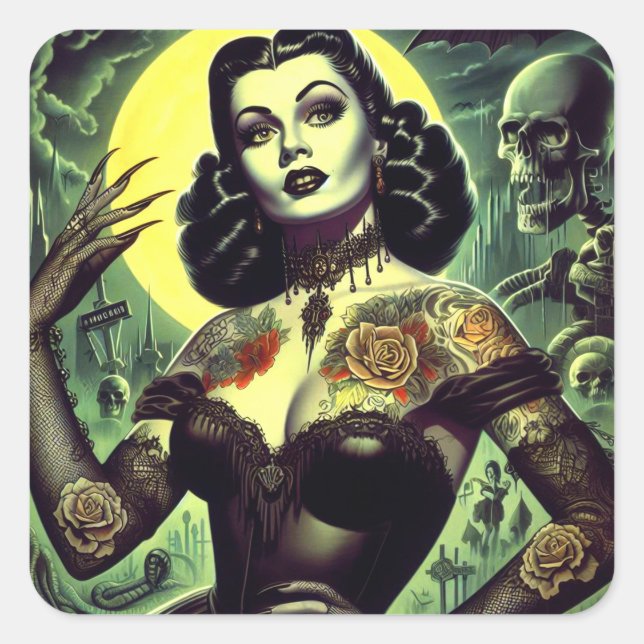 Tattoo Goth Woman Quadratischer Aufkleber (Vorderseite)