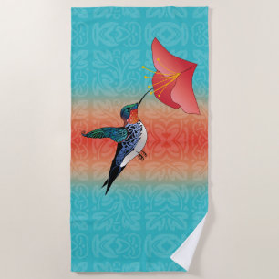 Tattoo Hummingbird Roter Hibiskus Blume Türkis Strandtuch