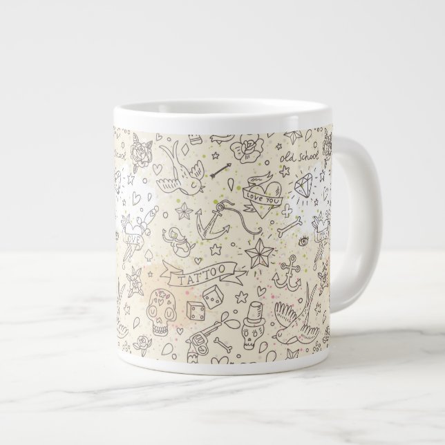 Tattoo-Konzeptmuster Jumbo-Tasse (Vorderseite Rechts)