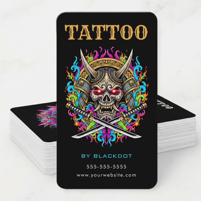 Tattoo-Künstler-Samurai-Skull-Tattoo-Studio-QR-Cod Visitenkarte (Von Creator hochgeladen)