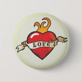 Tattoo Liebe Herz mit Flammen und Banner-Taste Button