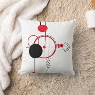 Tattoo Linework   Simple Black Red White Geometric Kissen
