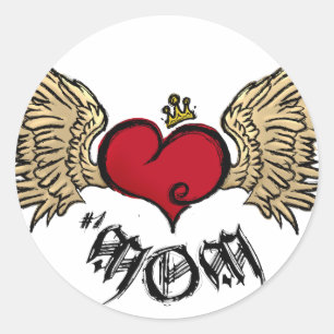 Tattoo Mama Herzklopfen mit Flügeln Runder Aufkleber