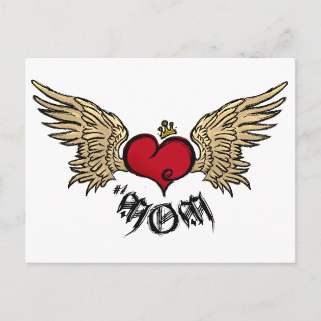 Tattoo MAMA Urban Kronherz mit Flügeln Postkarte (Vorderseite)