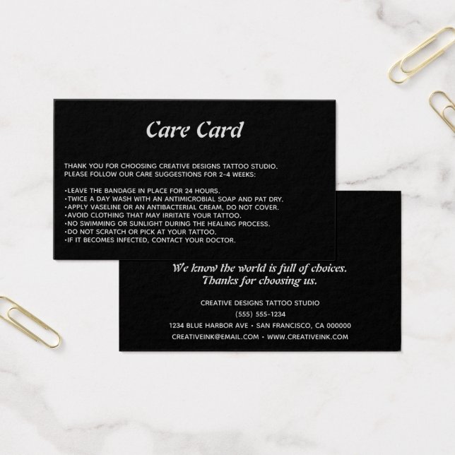 Tattoo Microblading Aftercare Instructions Black (Büro)