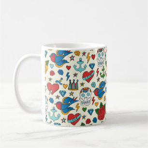 Tattoo nahtlos Muster. Kaffeetasse