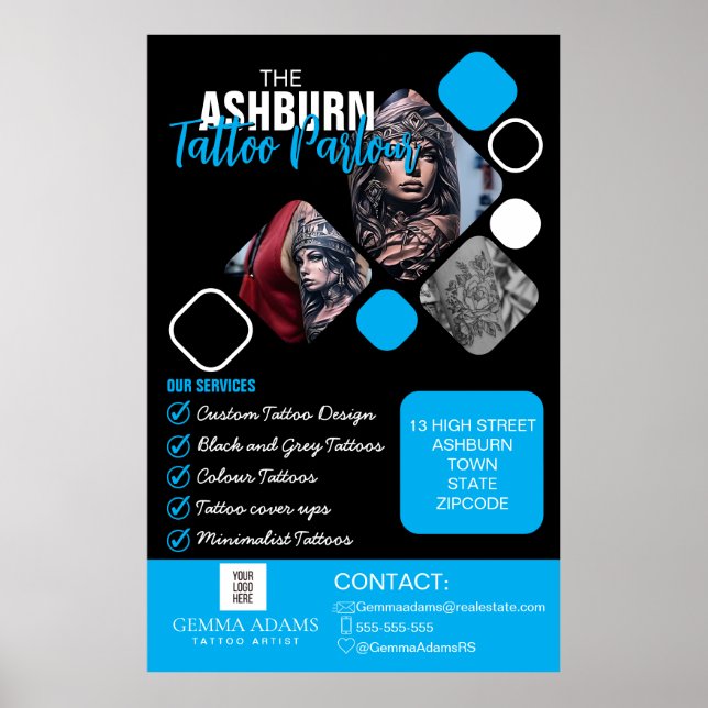 Tattoo Parlor Poster - Custom Black Blue (Vorne)