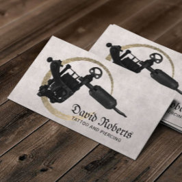 Tattoo Piercing Shop Modern Gold Circle Tattoo Gun Visitenkarte