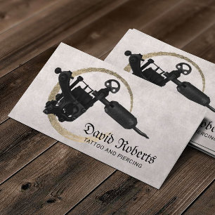Tattoo Piercing Shop Modern Gold Circle Tattoo Gun Visitenkarte