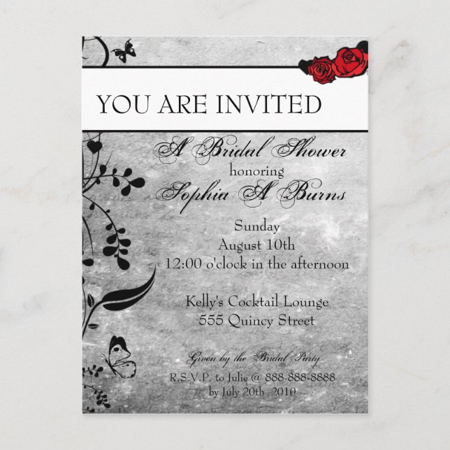 Tattoo Rose and Fluers Bridal Dusche Einladung (Vorderseite)