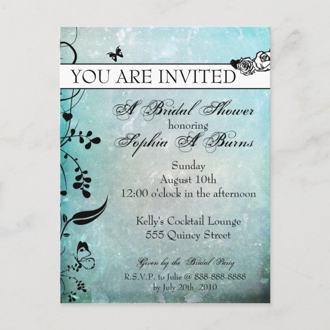 Tattoo Rose and Fluers Bridal Dusche Einladung (Vorderseite)