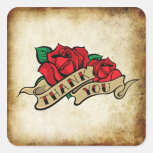 Tattoo Rose Rockabilly Urban Danke Siegeln Quadratischer Aufkleber