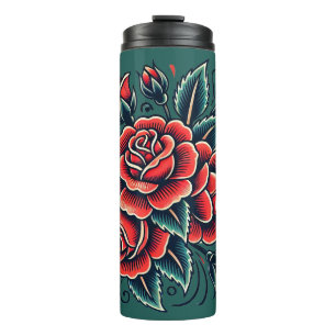 Tattoo Rose Rote Rose Blume Kunst Thermosbecher