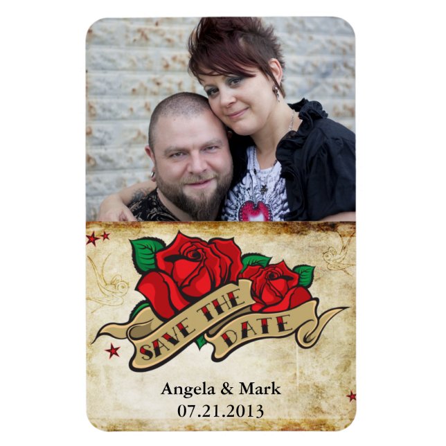 Tattoo Rose Save the Date Foto Magnet (Vertikal)
