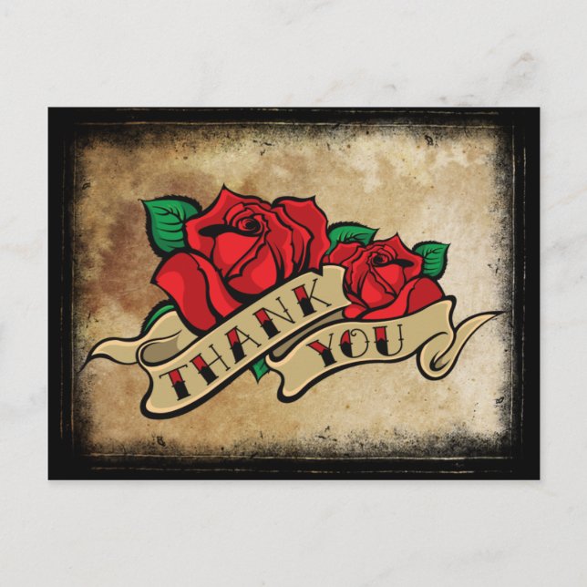 Tattoo Rose Vielen Dank Postkarte (Vorderseite)