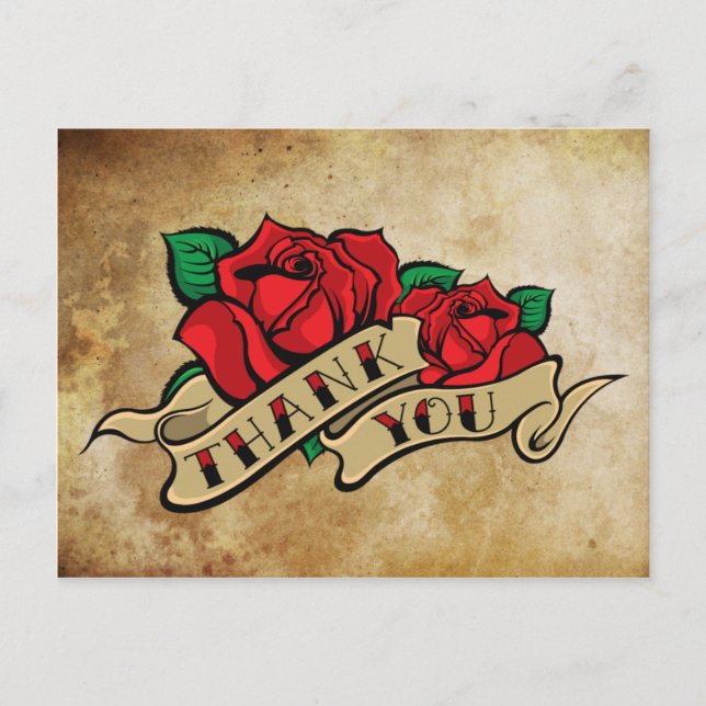 Tattoo Rose Vielen Dank Postkarte (Vorderseite)