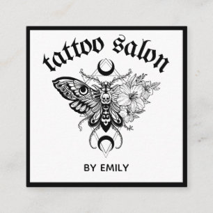 Tattoo Salon Butterfly Moth Black & White Quadratische Visitenkarte