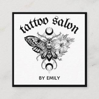 Tattoo Salon Butterfly Moth Black & White Quadratische Visitenkarte