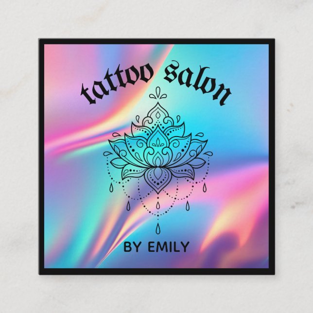 Tattoo Salon Mystical Holographic Quadratische Visitenkarte (Vorderseite)