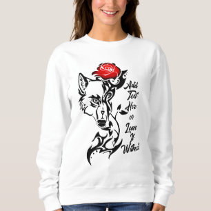 Tattoo She-Wolf Head and Rote Rose Sweatshirt