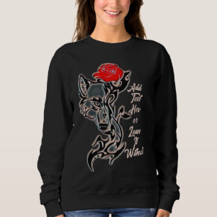 Tattoo She-Wolf Head and Rote Rose Sweatshirt