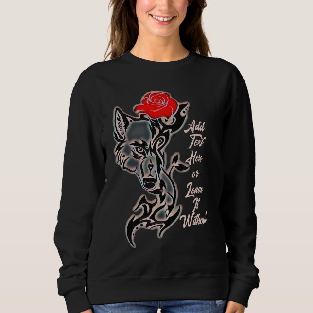 Tattoo She-Wolf Head and Rote Rose Sweatshirt (Vorderseite)
