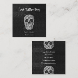 Tattoo Shop Gothic Cool Schwarz-Weiß Schädel Kopf Quadratische Visitenkarte