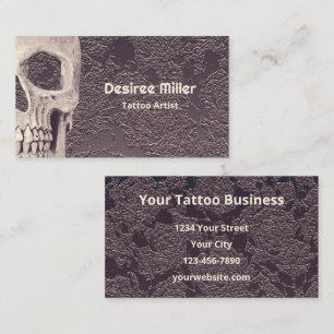 Tattoo Shop Gothic Skull White Gray Floral Visitenkarte