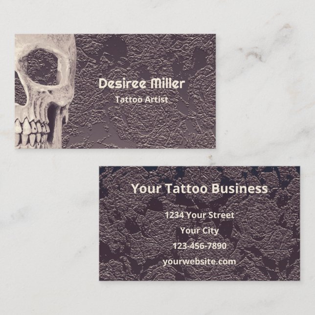Tattoo Shop Gothic Skull White Gray Floral Visitenkarte (Vorne/Hinten)