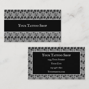Tattoo Shop Schwarz und Weiß Gothic Skulls Muster Visitenkarte