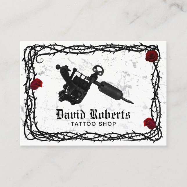 Tattoo Shop Tattoo Gun Gothic Thorn & Vine Visitenkarte (Vorderseite)