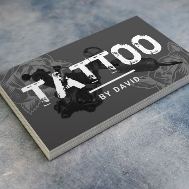 Tattoo Shop Tattoo Gun Rose Blume Typografie Visitenkarte (Von Creator hochgeladen)