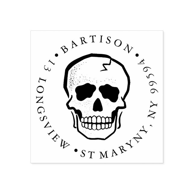 TATTOO SKULL ROUND RÜCKSENDEADRESSE GUMMISTEMPEL (Prägung)