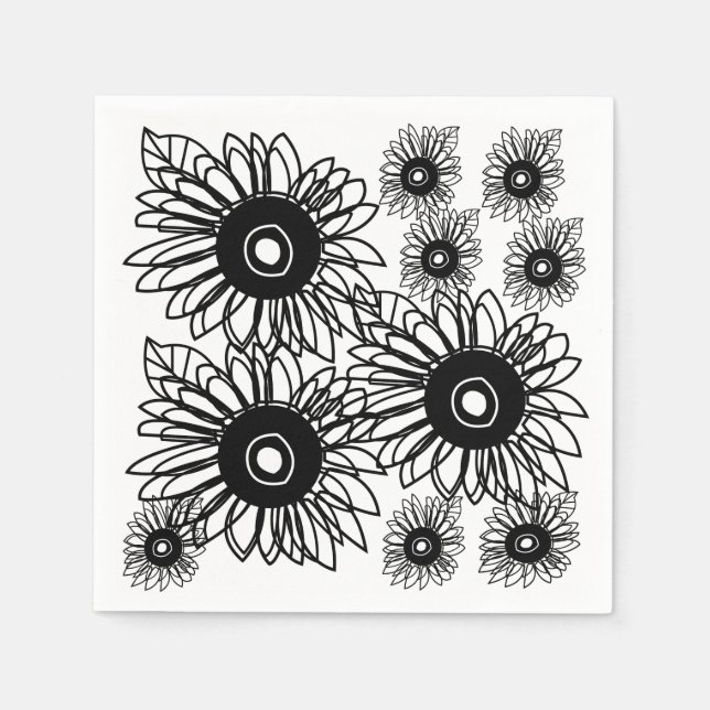 Tattoo Sonnenblume Schwarz-weiß Tattoo Serviette (Vorderseite)