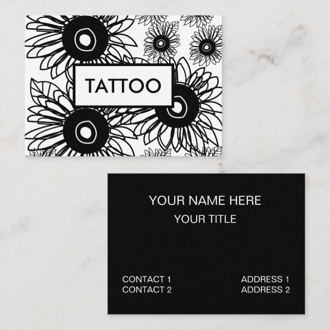Tattoo Sonnenblume Schwarz-weiß Tattoo Visitenkarte (Vorne/Hinten)