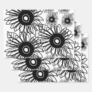 Tattoo Sonnenblume Schwarz-weiße Tattoo Blume Geschenkpapier Set