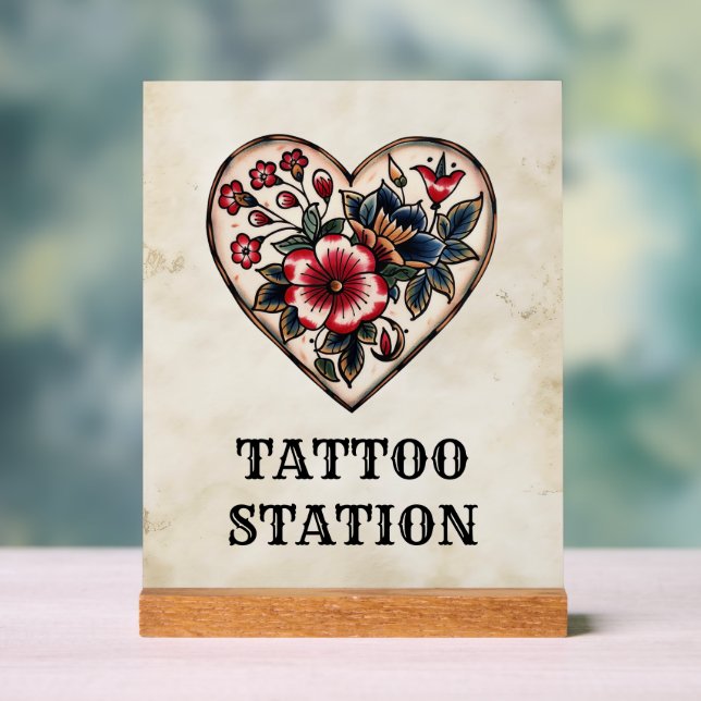 Tattoo Station Retro Flash Sailor Herz Party Acrylschild (Neutral)