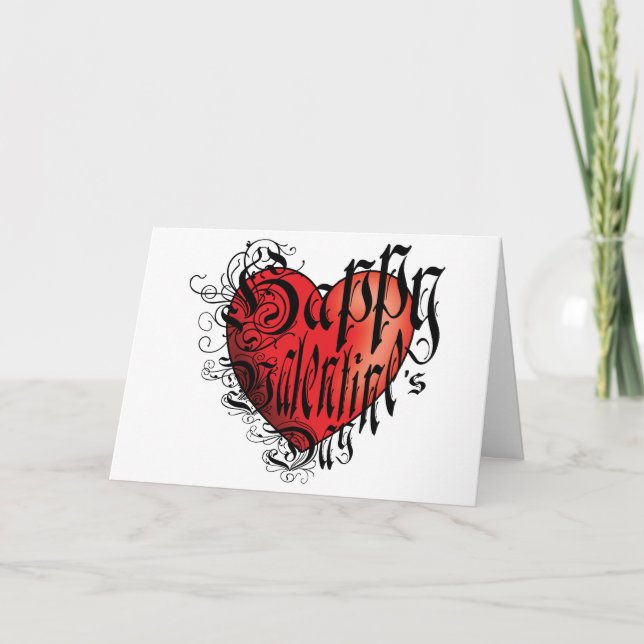 Tattoo-Stil Happy Valentine's Day Herz Karte (Vorderseite)