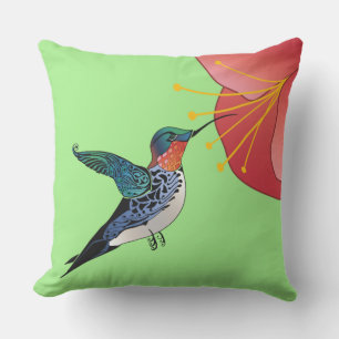 Tattoo Style Hummingbird Red Tropical Blume Kissen