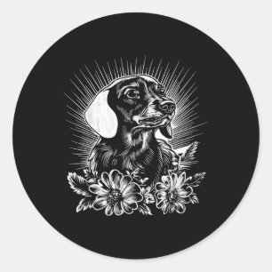 Tattoo Style Lover Dackel Retro Dog _1 Runder Aufkleber