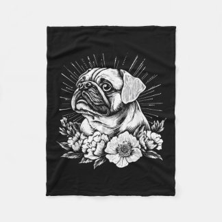 Tattoo Style Lover Mops Retro Dog _1 Fleecedecke
