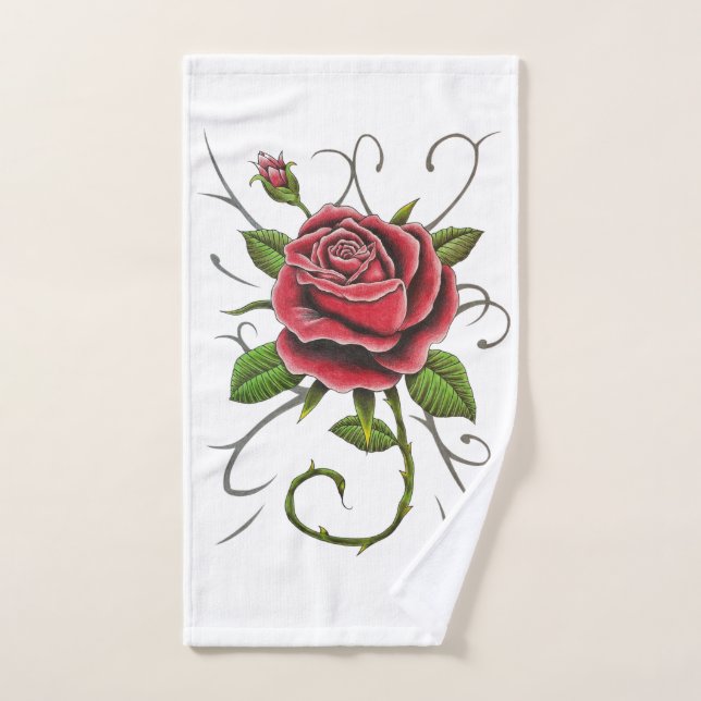 "Tattoo Style Rote Rose" Handtuch (Handtuch)