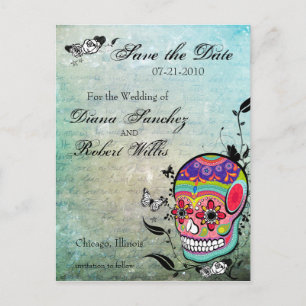 Tattoo Sugar Skull Save the Date Ankündigungspostkarte