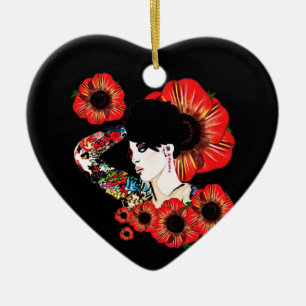 Tattoo Tintenfisch unter Mohn Blume Kunst von Leah Keramik Ornament